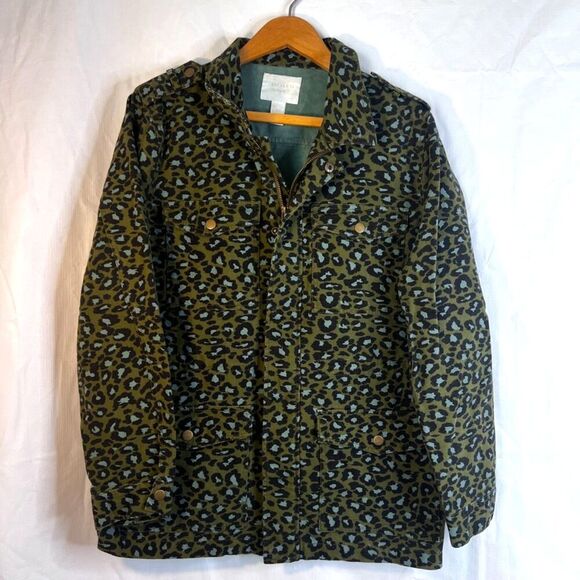 Forever 21 Animal Print Cheetah Utility Chore Jacket Green Sz Large Cinch Waist - Picture 6 of 11